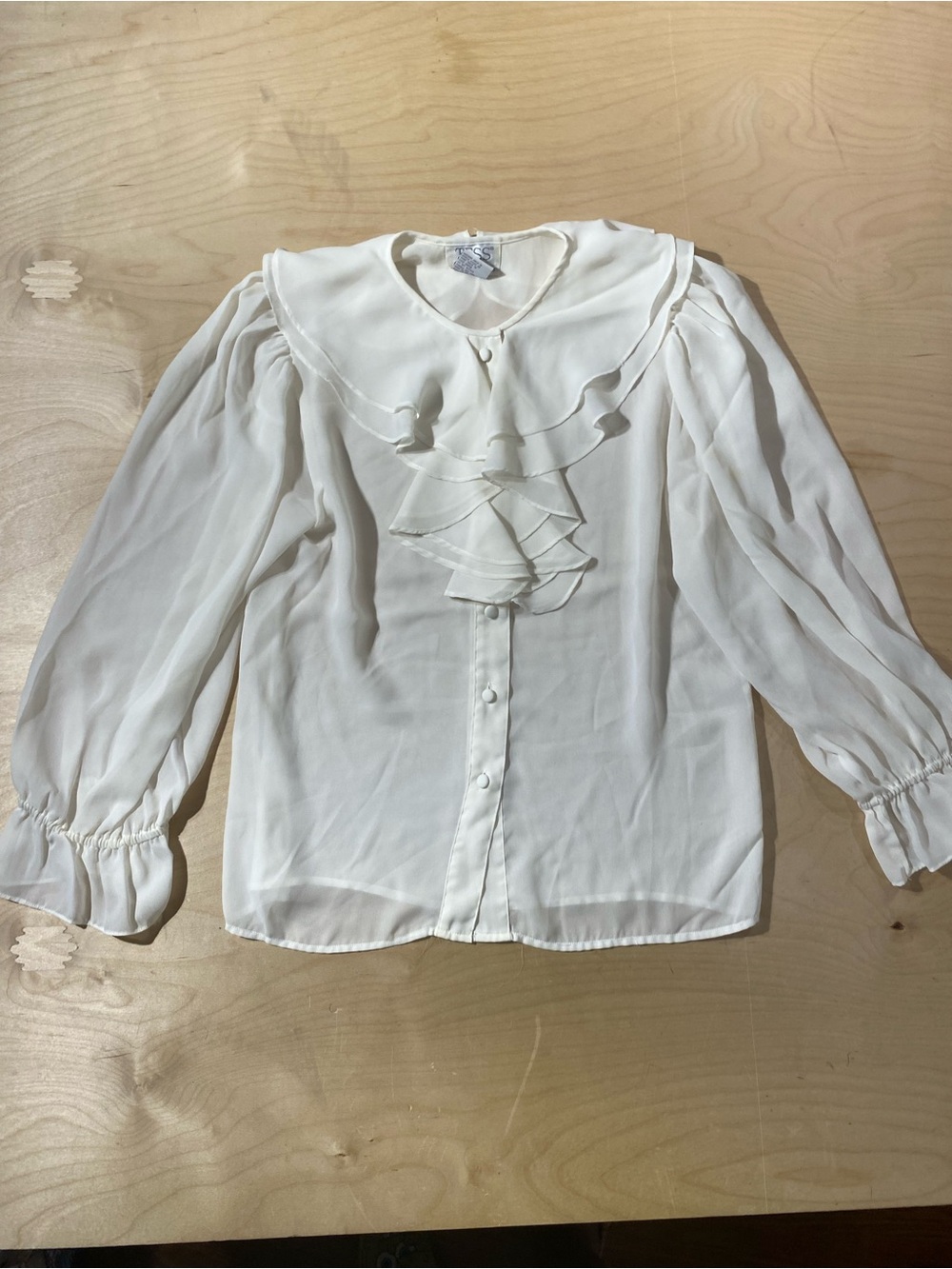 Tess Vintage-Inspired White Ruffle Sheer Blouse 10 (SG)